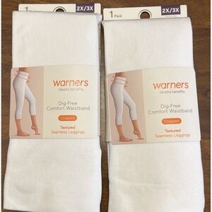 Warners Seamless Ribbed Cropped Leggings Dig-Free Waistband White 2X/3X Lot Of 2